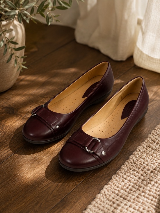 Ecco Shoes - ECCO Burgundy Leather Buckle Flats‎ Comfort Work Shoes 37